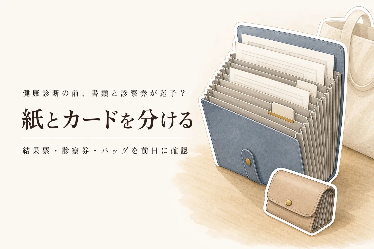 年末の健康診断前にA4ドキュメントファイルと診察券ケースを準備｜仕分け・枚数・バッグへの収まりで比較