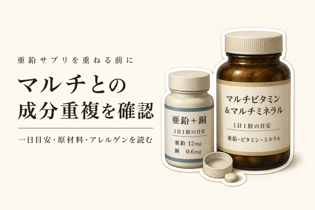 楽天でレビュー数が多い亜鉛サプリとマルチビタミンを比較｜一日摂取目安・原材料・アレルゲン表示で重複を確認